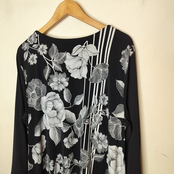 JM Collection Floral Dress Long Sleeve Black Stretch - Picture 9 of 10